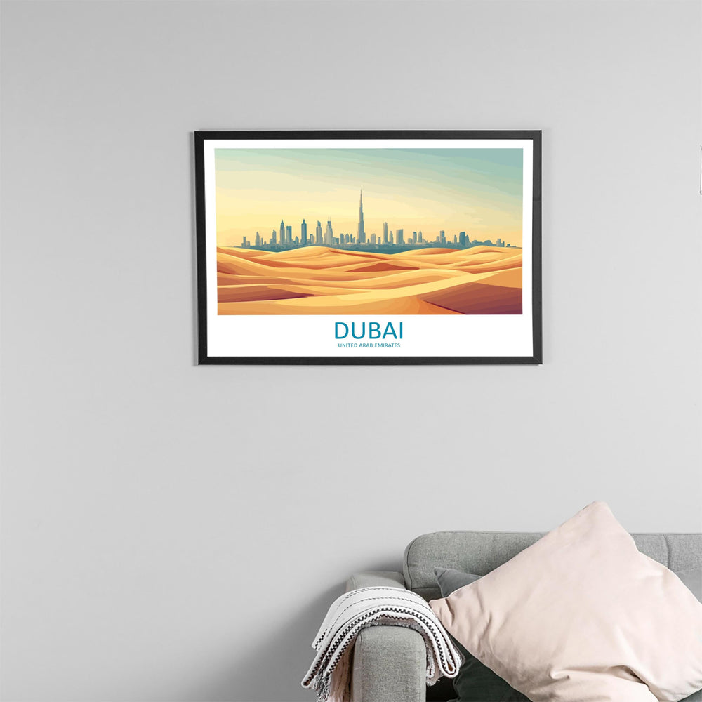Dubai UAE Landscape Travel Poster Scenic City Skyline Wall Art Modern Architecture Print Middle East Decor Futuristic Dubai Artwork