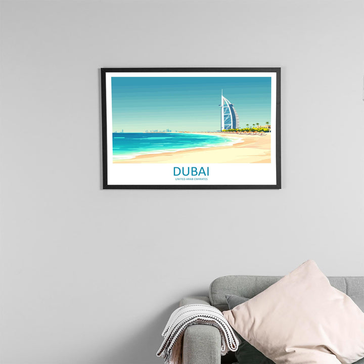 Dubai UAE Landscape Travel Poster Scenic City Skyline Wall Art Modern Architecture Print Middle East Decor Futuristic Dubai Artwork