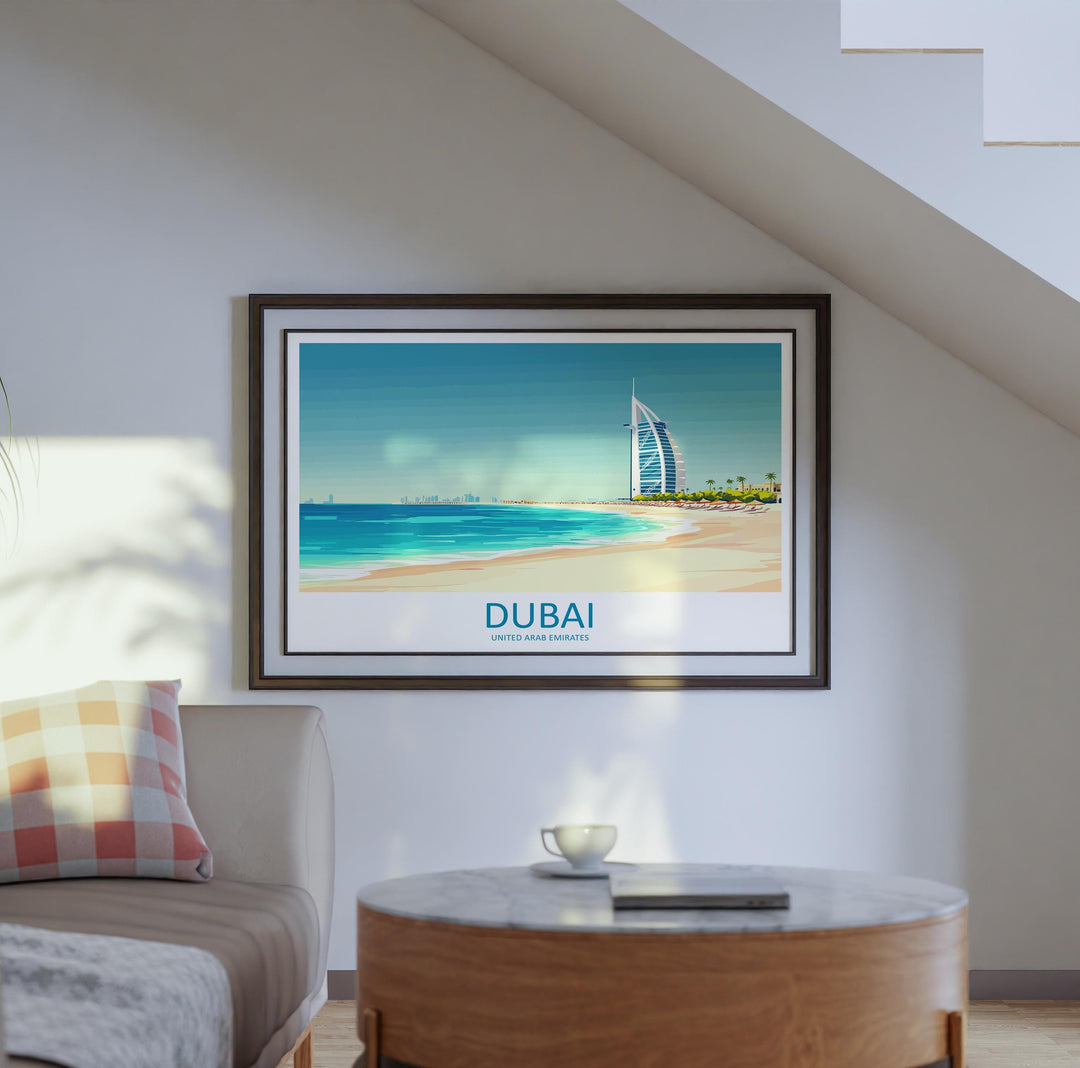Dubai UAE Landscape Travel Poster Scenic City Skyline Wall Art Modern Architecture Print Middle East Decor Futuristic Dubai Artwork
