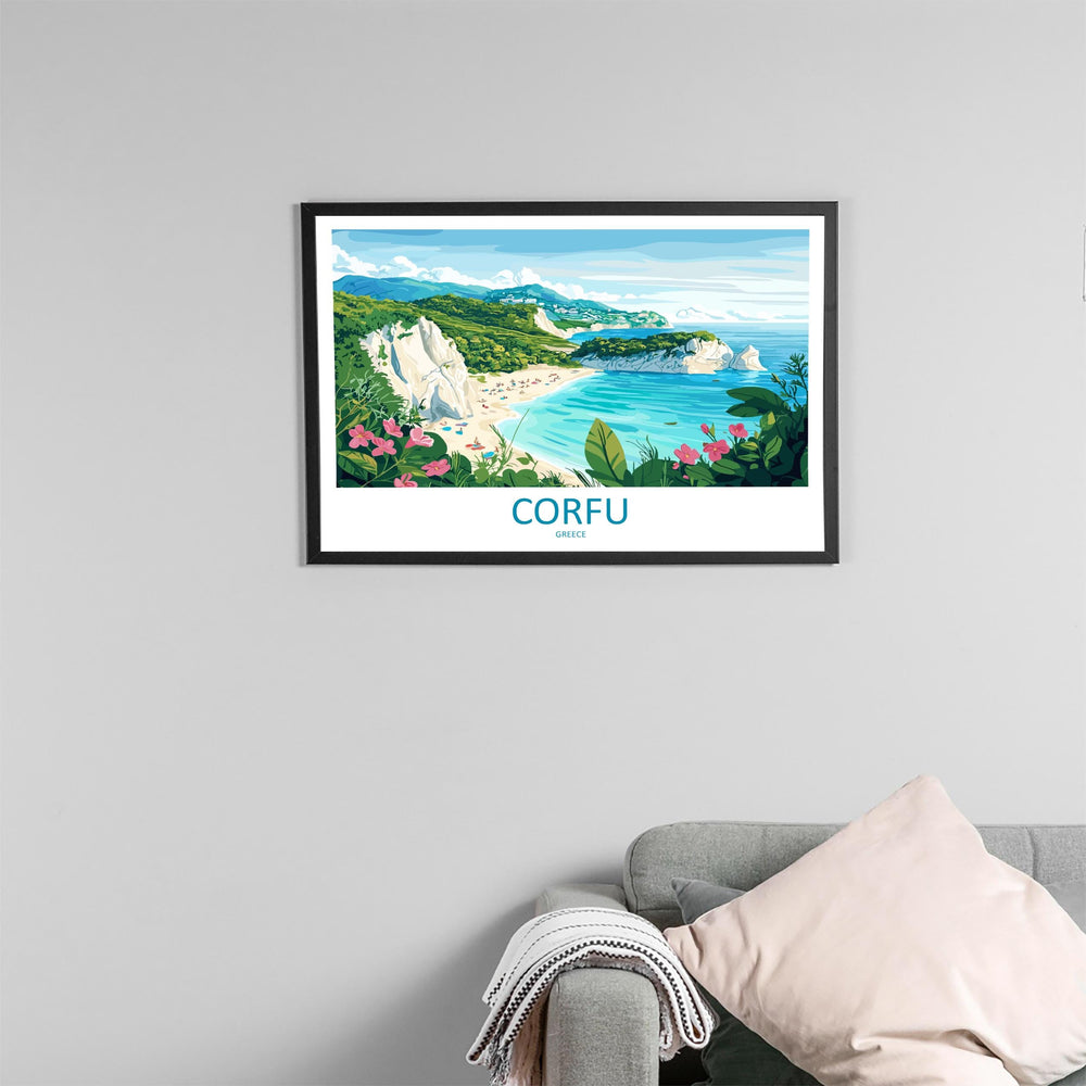 Corfu Greece Landscape Travel Poster Scenic Island Coastline Wall Art Mediterranean Architecture Print Europe Decor Beautiful Corfu Artwork