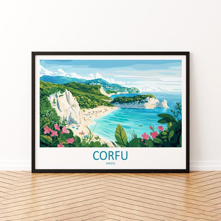 Corfu Greece Landscape Travel Poster Scenic Island Coastline Wall Art Mediterranean Architecture Print Europe Decor Beautiful Corfu Artwork