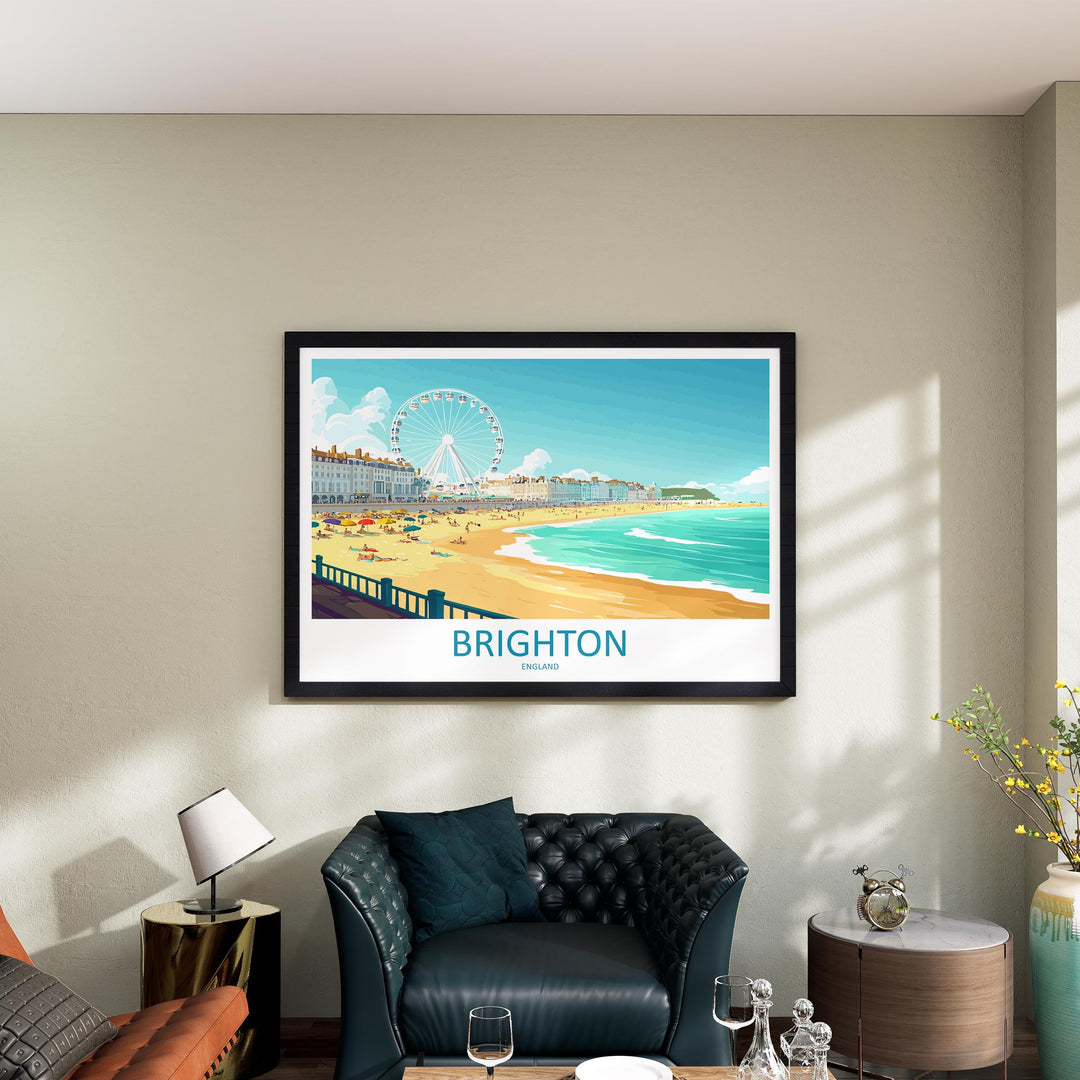 Brighton England Landscape Travel Poster Scenic Seaside Coastline Wall Art UK Beachfront Print Europe Decor Iconic Brighton Artwork