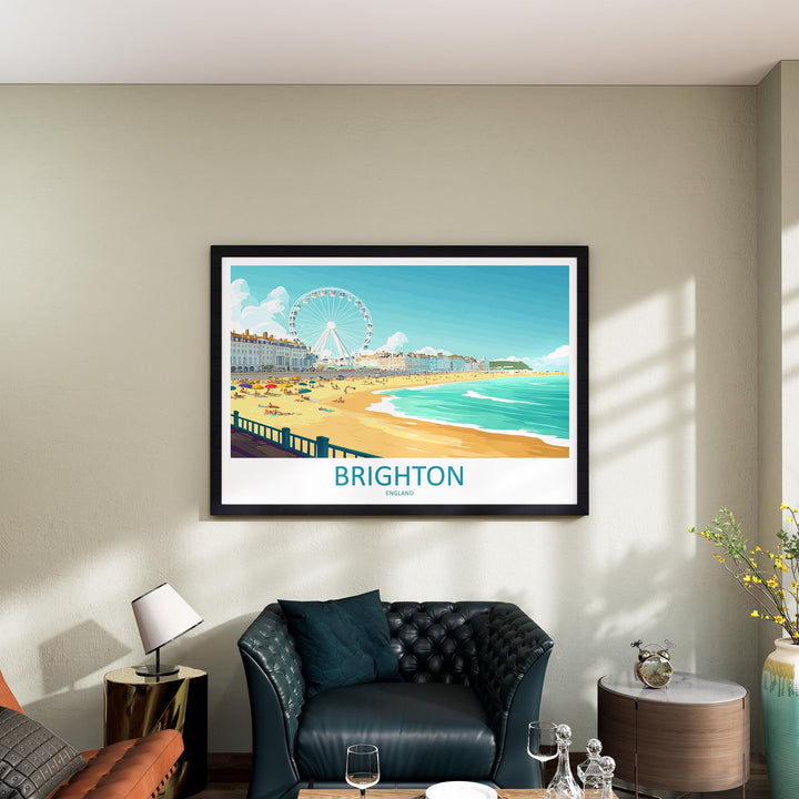 Brighton England Landscape Travel Poster Scenic Seaside Coastline Wall Art UK Beachfront Print Europe Decor Iconic Brighton Artwork