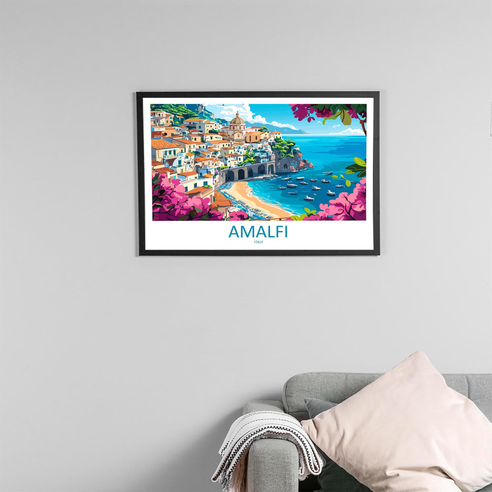 Amalfi Coast Italy Landscape Travel Poster Scenic Mediterranean Cliffs Wall Art Coastal Village Print Europe Decor Amalfi Coast Artwork