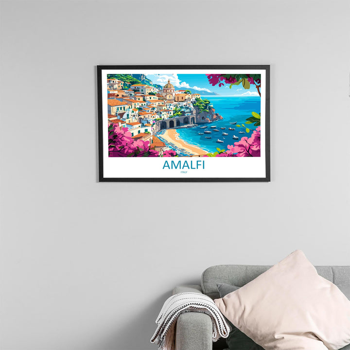 Amalfi Coast Italy Landscape Travel Poster Scenic Mediterranean Cliffs Wall Art Coastal Village Print Europe Decor Amalfi Coast Artwork