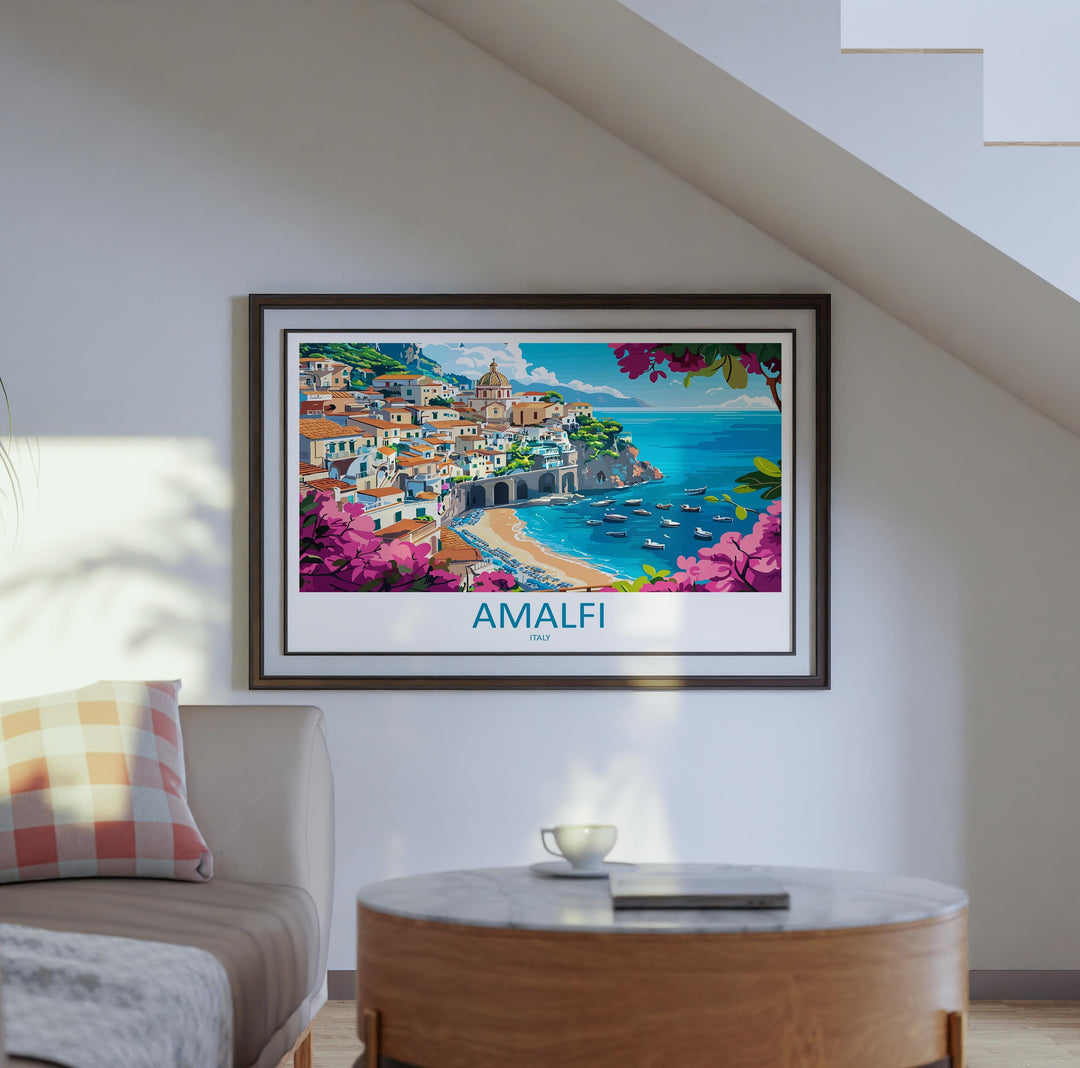 Amalfi Coast Italy Landscape Travel Poster Scenic Mediterranean Cliffs Wall Art Coastal Village Print Europe Decor Amalfi Coast Artwork