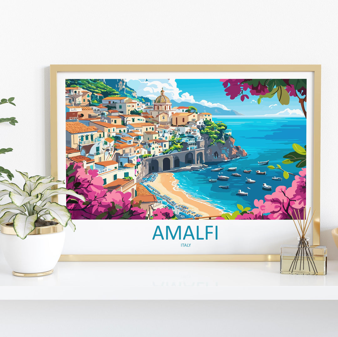 Amalfi Coast Italy Landscape Travel Poster Scenic Mediterranean Cliffs Wall Art Coastal Village Print Europe Decor Amalfi Coast Artwork