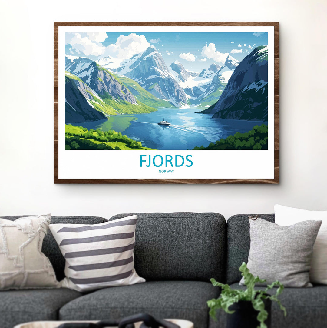 Fjords Norway Landscape Travel Poster Scenic Nordic Mountains Wall Art Majestic Waterways Print Europe Decor Stunning Fjords Artwork