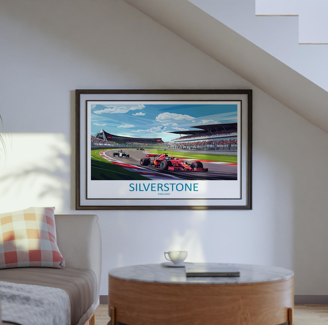 Silverstone England Landscape Travel Poster Scenic Racetrack Motorsport Wall Art UK Circuit Print Europe Decor Silverstone Track Artwork