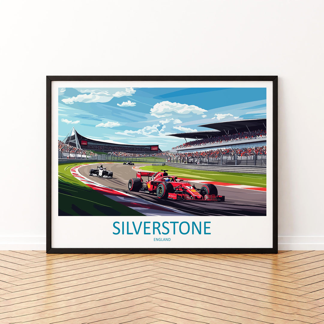 Silverstone England Landscape Travel Poster Scenic Racetrack Motorsport Wall Art UK Circuit Print Europe Decor Silverstone Track Artwork