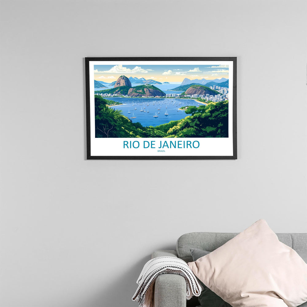 Rio de Janeiro Brazil Landscape Travel Poster Scenic City Coastline Wall Art Christ the Redeemer Print South America Decor Rio Artwork