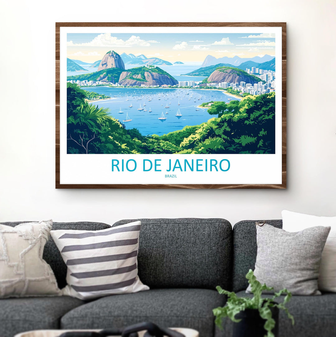 Rio de Janeiro Brazil Landscape Travel Poster Scenic City Coastline Wall Art Christ the Redeemer Print South America Decor Rio Artwork
