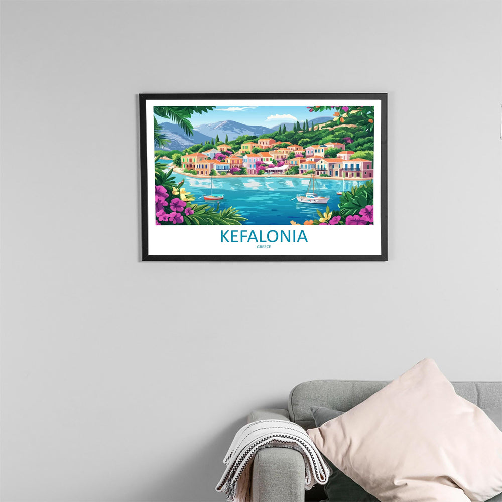Kefalonia Greece Landscape Travel Poster Scenic Island Coastline Wall Art Mediterranean Beaches Print Europe Decor Kefalonia Artwork
