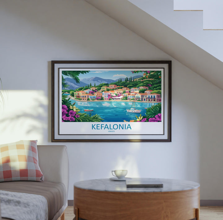 Kefalonia Greece Landscape Travel Poster Scenic Island Coastline Wall Art Mediterranean Beaches Print Europe Decor Kefalonia Artwork