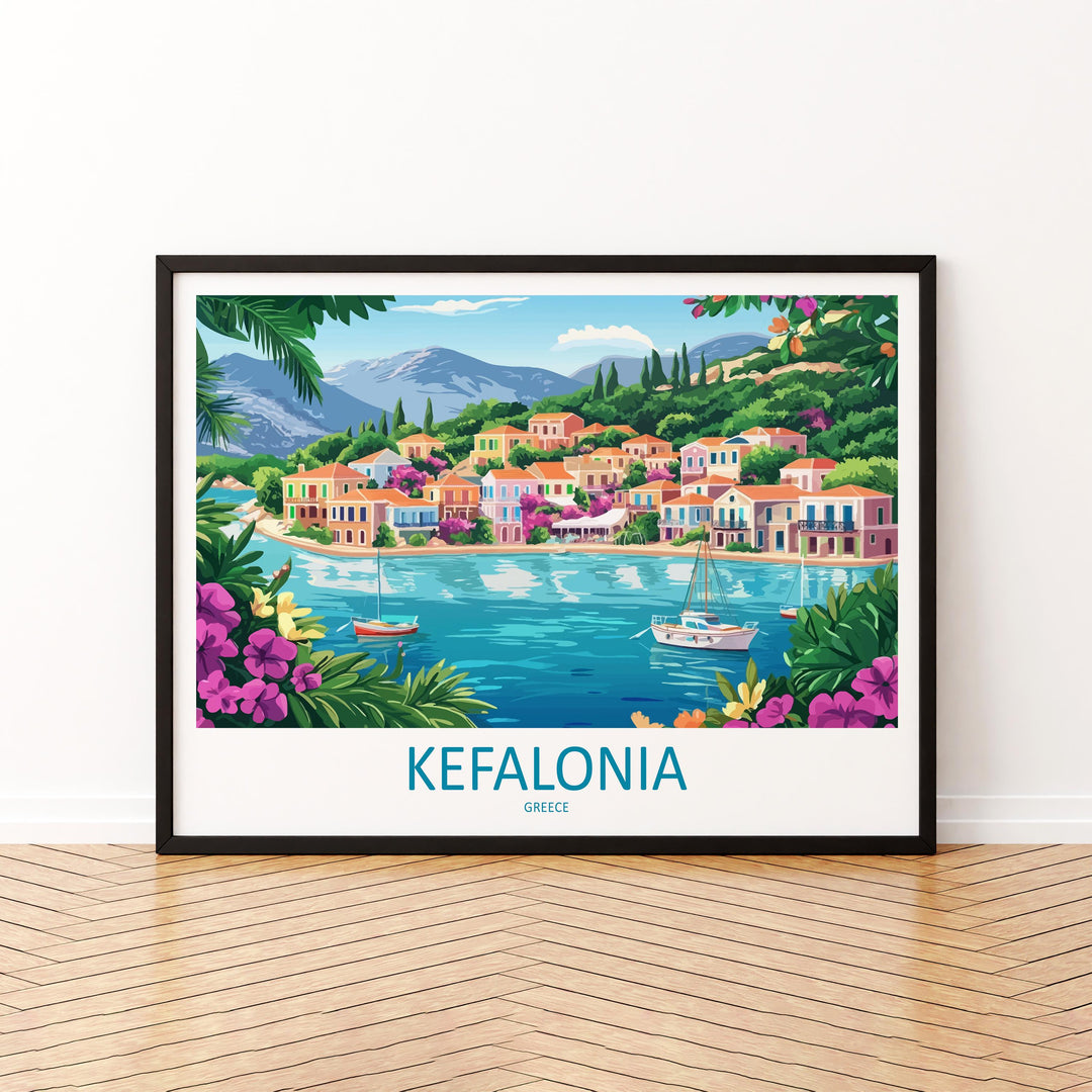 Kefalonia Greece Landscape Travel Poster Scenic Island Coastline Wall Art Mediterranean Beaches Print Europe Decor Kefalonia Artwork