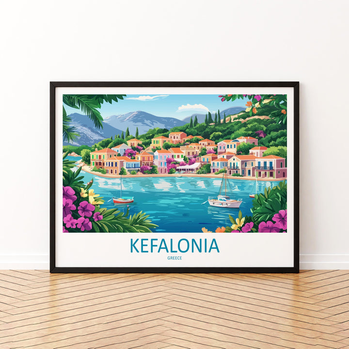 Kefalonia Greece Landscape Travel Poster Scenic Island Coastline Wall Art Mediterranean Beaches Print Europe Decor Kefalonia Artwork