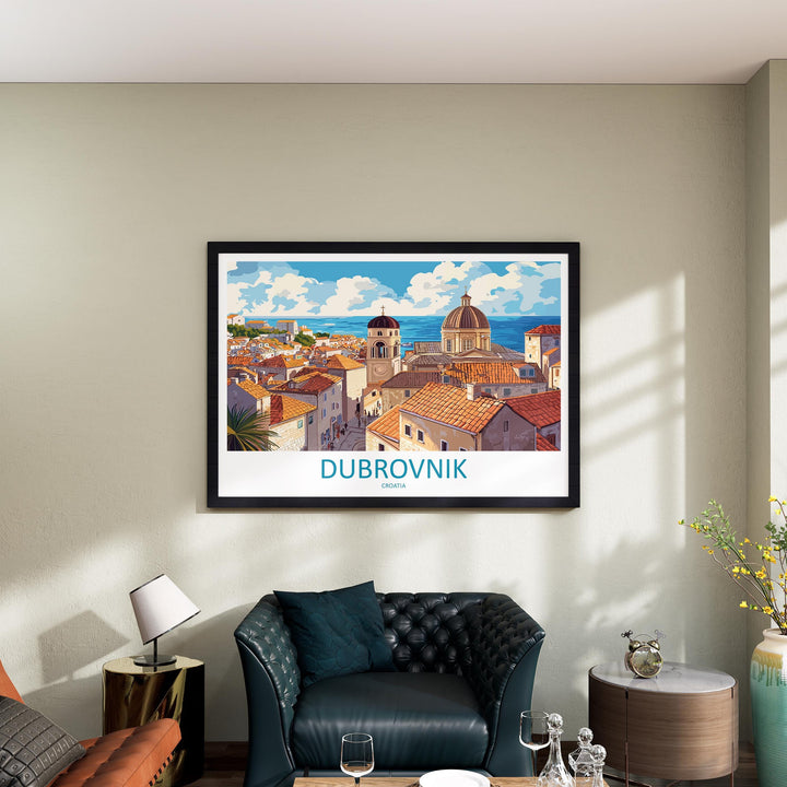 Dubrovnik Croatia Landscape Travel Poster Scenic Old Town Coastline Wall Art Medieval Walls Print Europe Decor Dubrovnik Artwork