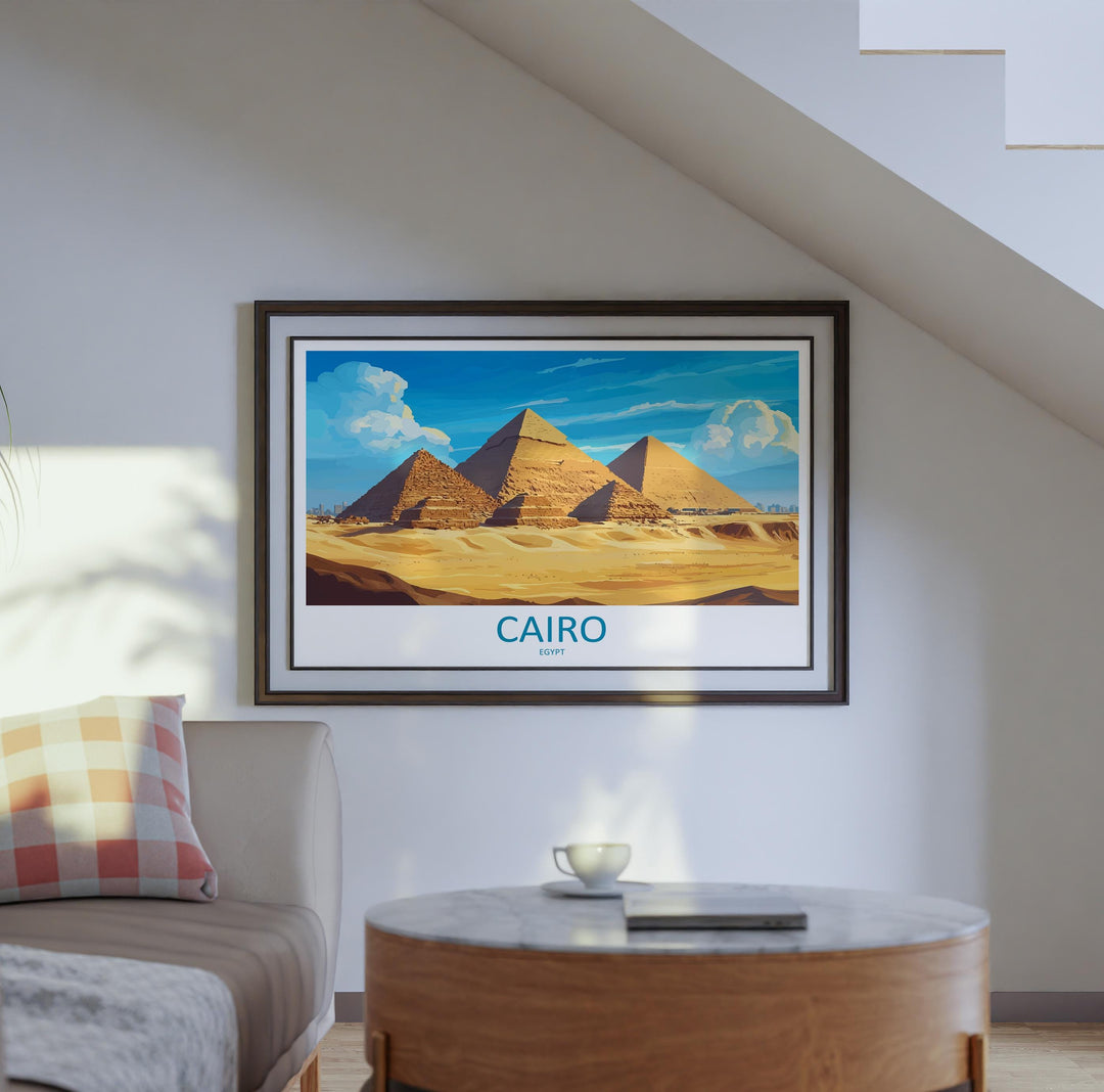 Cairo Pyramids Egypt Landscape Travel Poster Scenic Desert Pyramids Wall Art Ancient Wonders Print Middle East Decor Cairo Artwork
