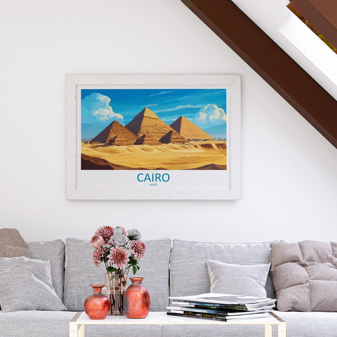 Cairo Pyramids Egypt Landscape Travel Poster Scenic Desert Pyramids Wall Art Ancient Wonders Print Middle East Decor Cairo Artwork