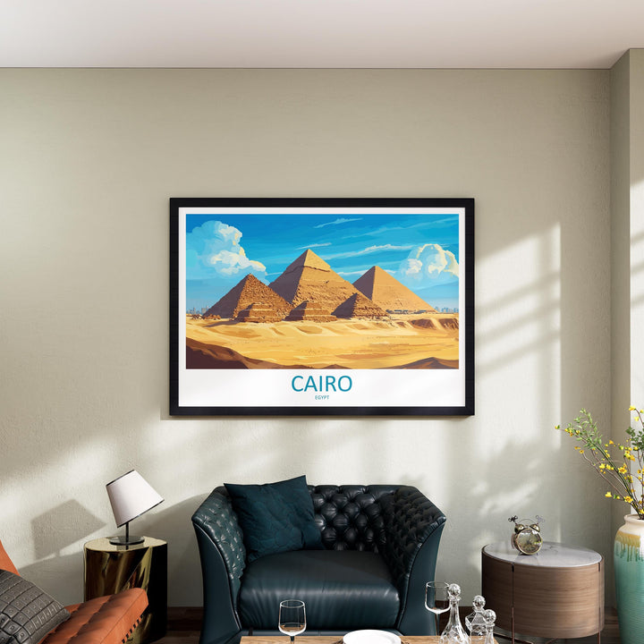 Cairo Pyramids Egypt Landscape Travel Poster Scenic Desert Pyramids Wall Art Ancient Wonders Print Middle East Decor Cairo Artwork