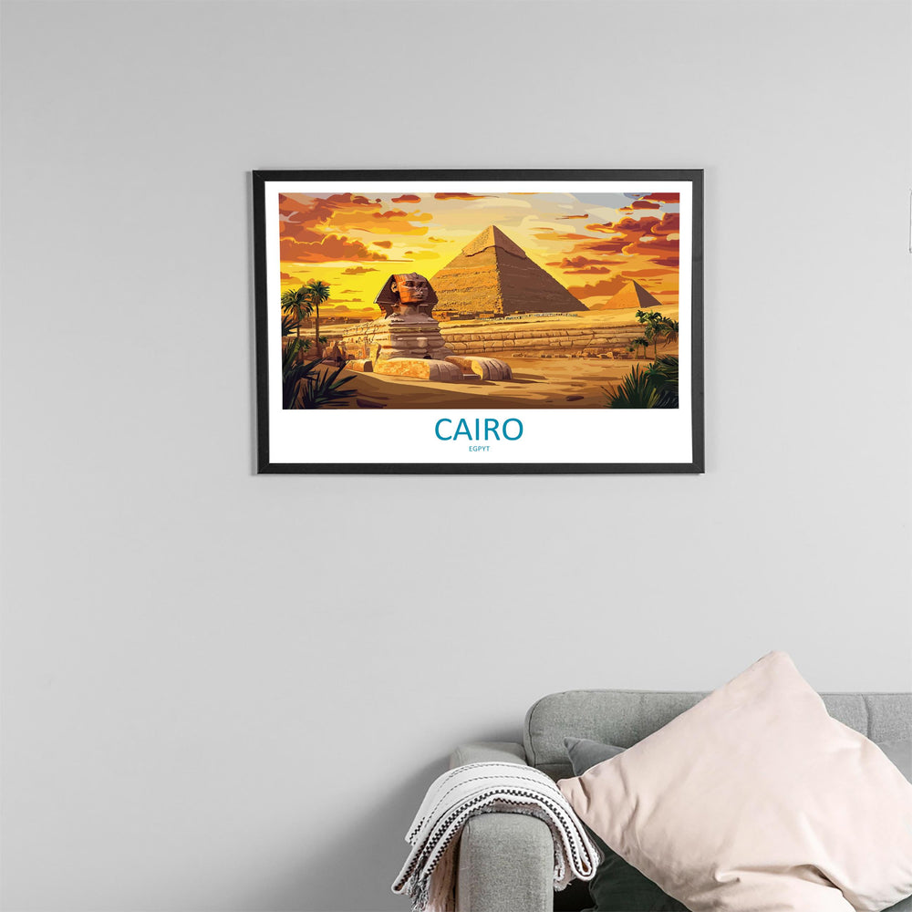 Pyramids of Giza Egypt Landscape Travel Poster Scenic Desert Monuments Wall Art Ancient Wonders Print Middle East Decor Giza Artwork