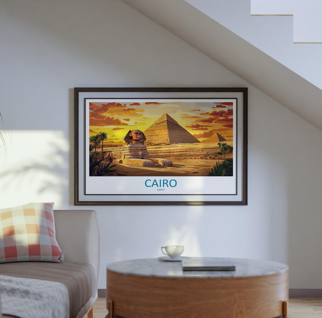 Pyramids of Giza Egypt Landscape Travel Poster Scenic Desert Monuments Wall Art Ancient Wonders Print Middle East Decor Giza Artwork