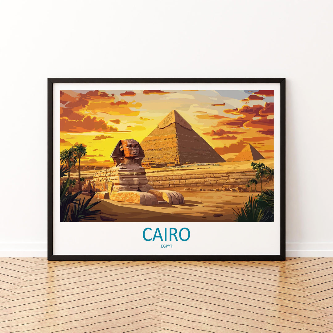 Pyramids of Giza Egypt Landscape Travel Poster Scenic Desert Monuments Wall Art Ancient Wonders Print Middle East Decor Giza Artwork