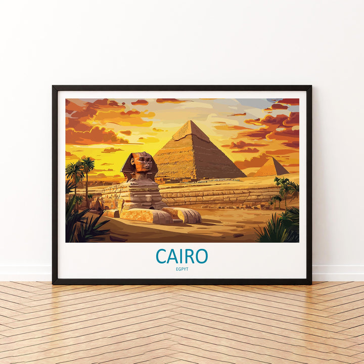Pyramids of Giza Egypt Landscape Travel Poster Scenic Desert Monuments Wall Art Ancient Wonders Print Middle East Decor Giza Artwork