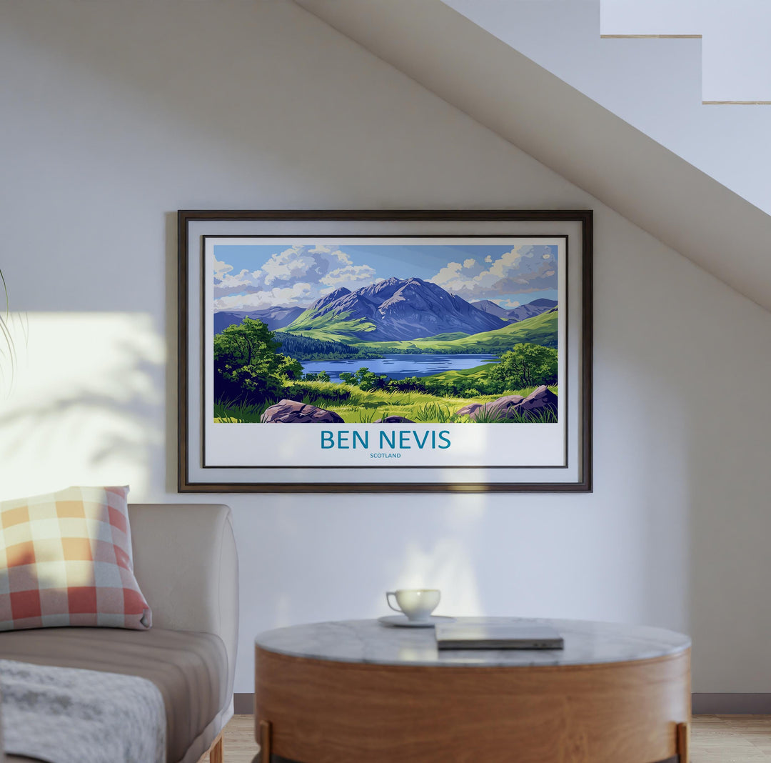 Ben Nevis Scotland Landscape Travel Poster Scenic Mountain Highlands Wall Art UK Peak Print Nature Decor Ben Nevis Artwork