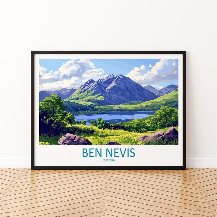 Ben Nevis Scotland Landscape Travel Poster Scenic Mountain Highlands Wall Art UK Peak Print Nature Decor Ben Nevis Artwork