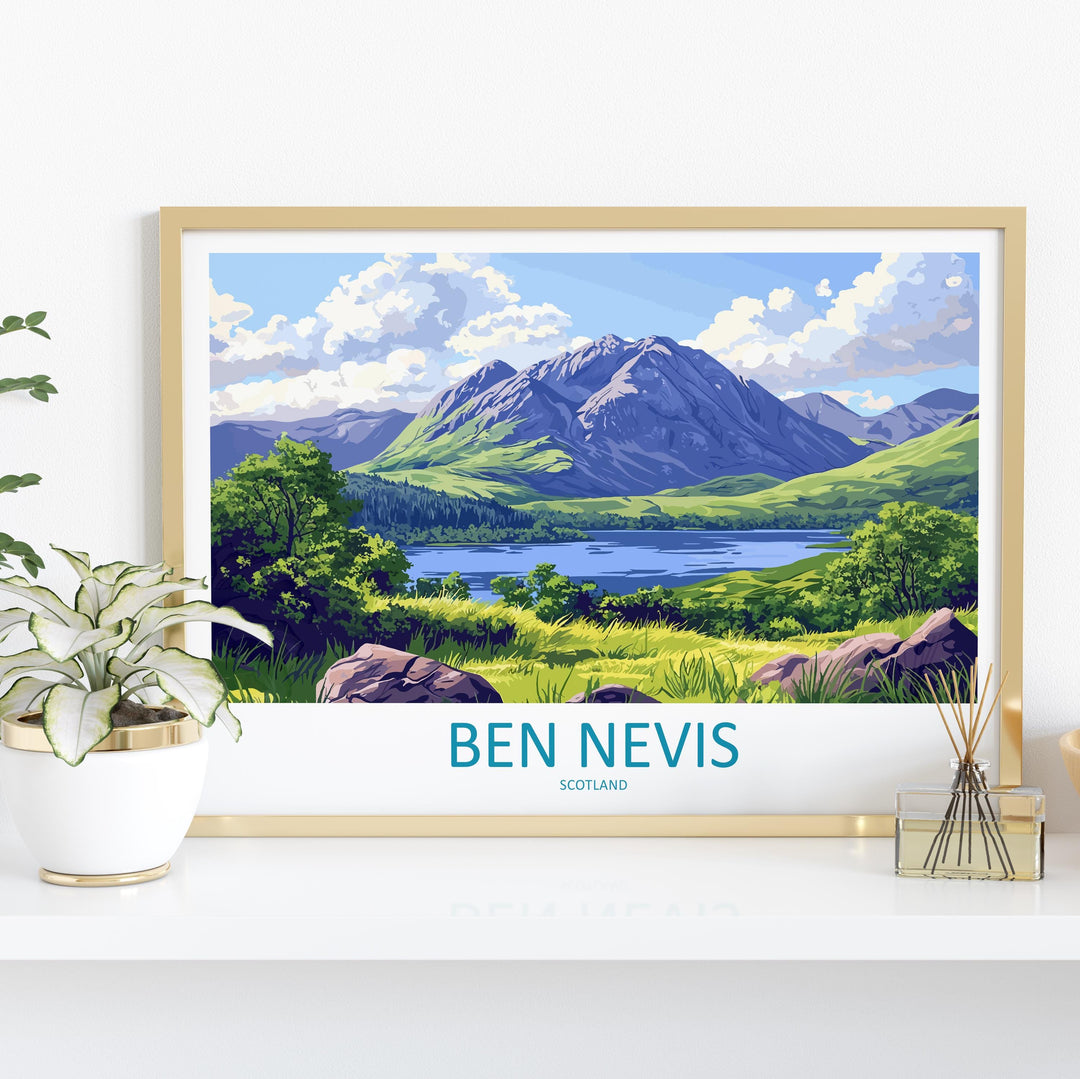 Ben Nevis Scotland Landscape Travel Poster Scenic Mountain Highlands Wall Art UK Peak Print Nature Decor Ben Nevis Artwork