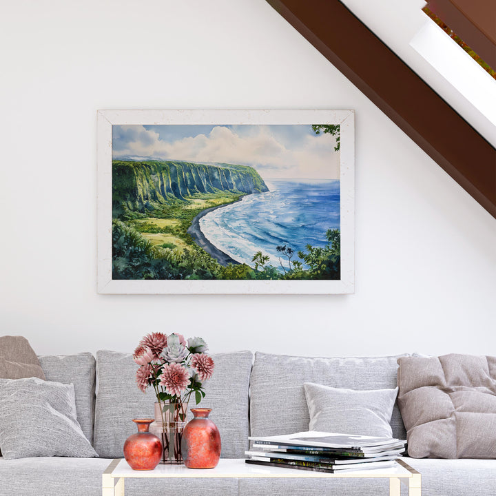Waipio Valley Hawaii Watercolor Poster Waipio Travel Print Landscape Painting Tropical Wall Art Big Island Souvenir