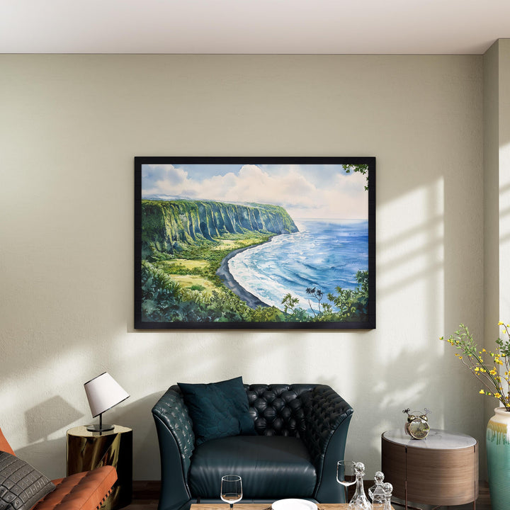Waipio Valley Hawaii Watercolor Poster Waipio Travel Print Landscape Painting Tropical Wall Art Big Island Souvenir