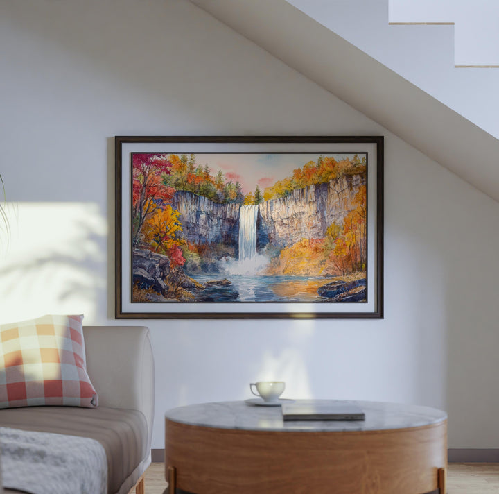 Taughannock Falls State Park Watercolor Poster New York Travel Print Waterfall Landscape Painting Nature Wall Art Souvenir