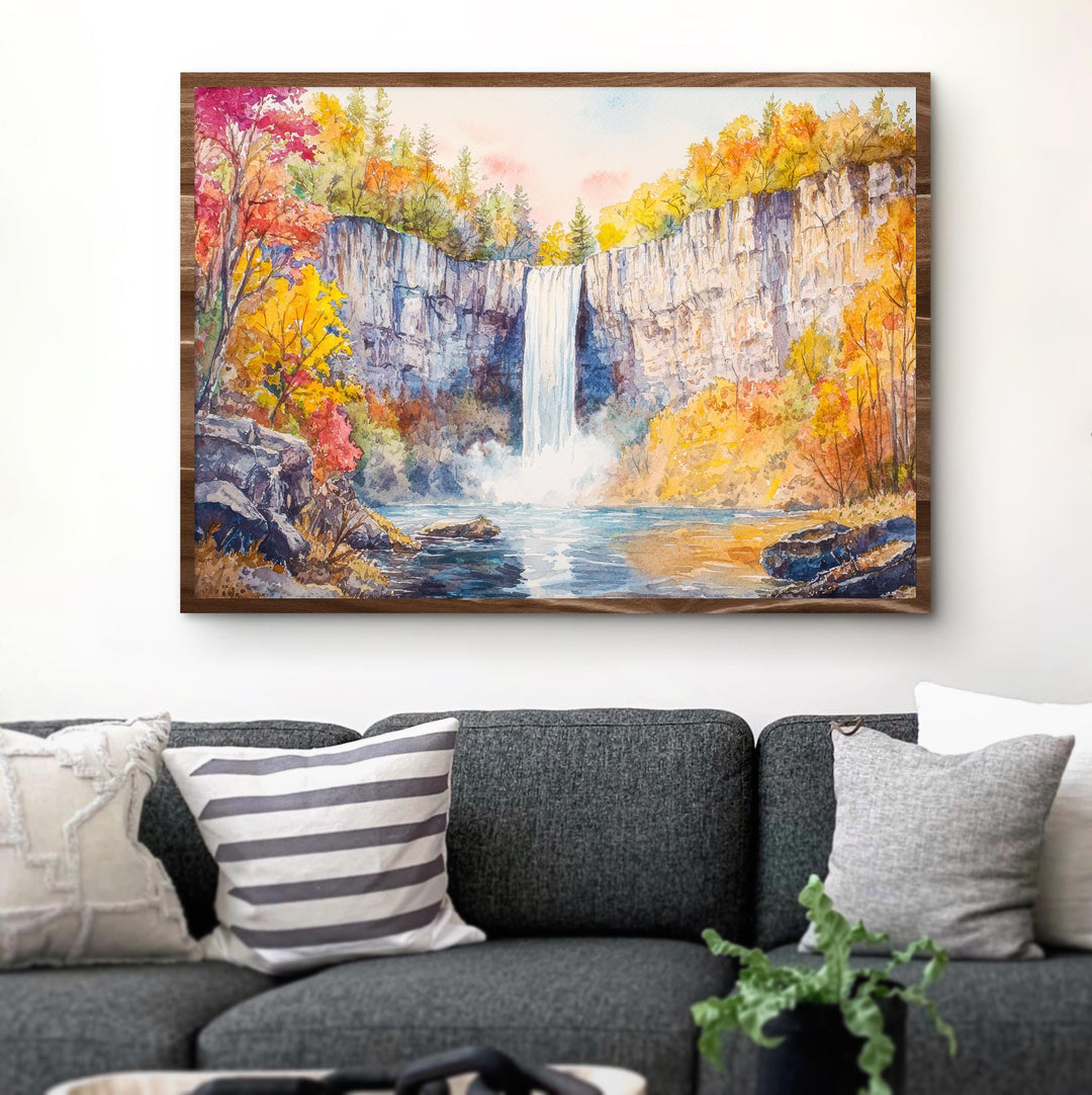 Taughannock Falls State Park Watercolor Poster New York Travel Print Waterfall Landscape Painting Nature Wall Art Souvenir
