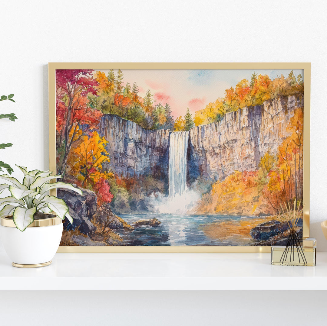 Taughannock Falls State Park Watercolor Poster New York Travel Print Waterfall Landscape Painting Nature Wall Art Souvenir