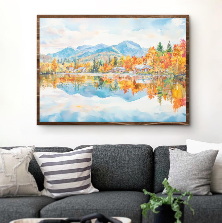 Lake Placid New York Watercolor Poster Adirondacks Travel Print Mountain Landscape Painting Wall Art Upstate Souvenir