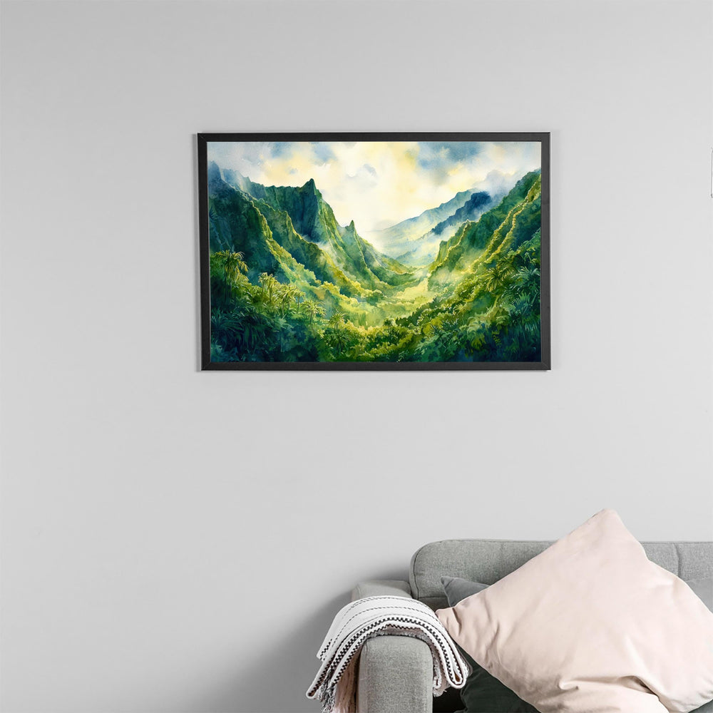 Iao Valley State Park Hawaii Watercolor Poster Maui Travel Print Landscape Painting Tropical Wall Art Island Souvenir