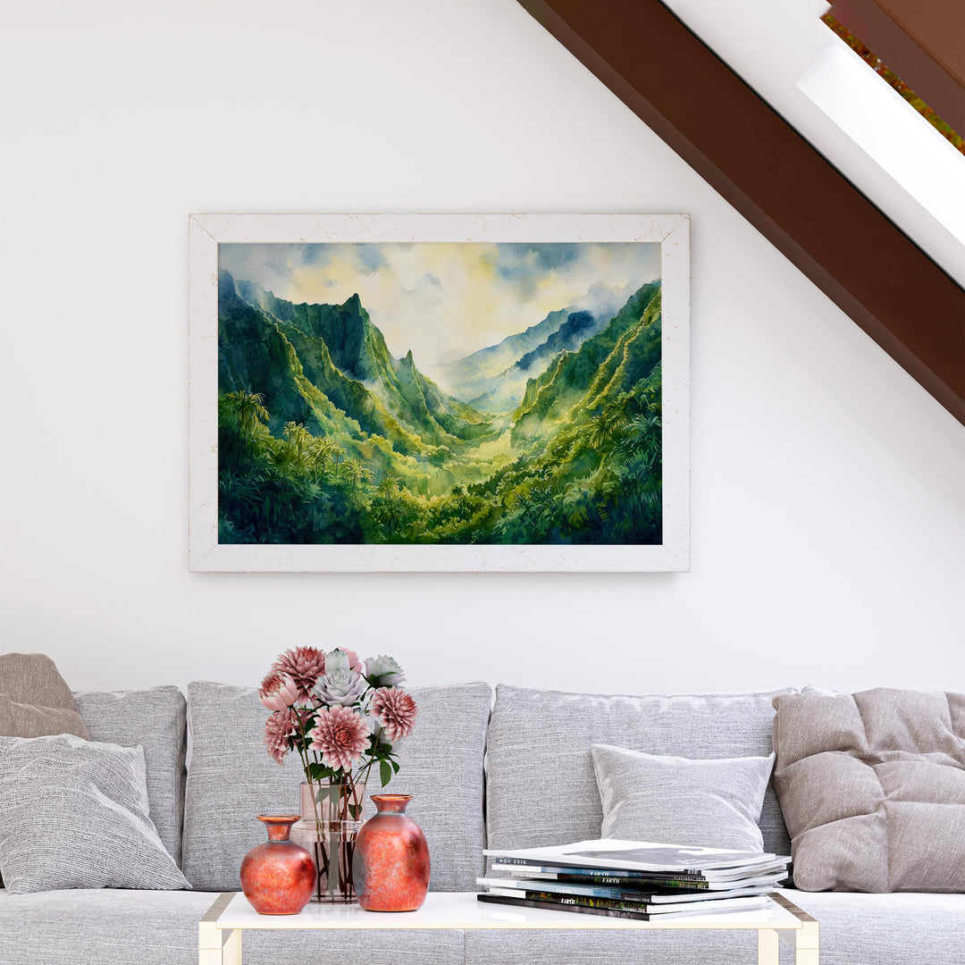 Iao Valley State Park Hawaii Watercolor Poster Maui Travel Print Landscape Painting Tropical Wall Art Island Souvenir