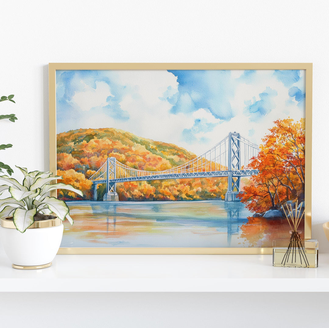 Hudson River Valley New York Watercolor Poster Hudson Travel Print Landscape Painting Wall Art Upstate Souvenir