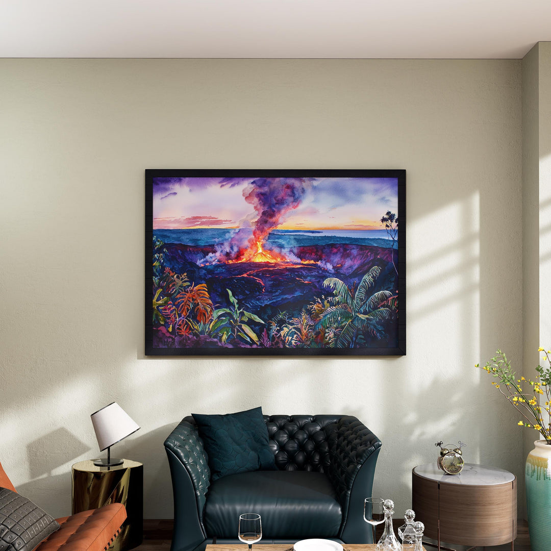 Hawaii Volcanoes National Park Watercolor Poster Big Island Travel Print Landscape Painting Wall Art Tropical Souvenir