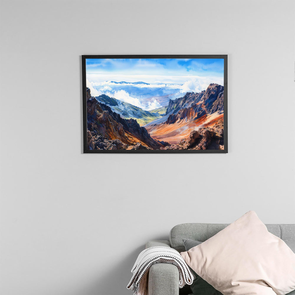 Haleakalā National Park Hawaii Watercolor Poster Maui Travel Print Mountain Landscape Painting Wall Art Island Souvenir