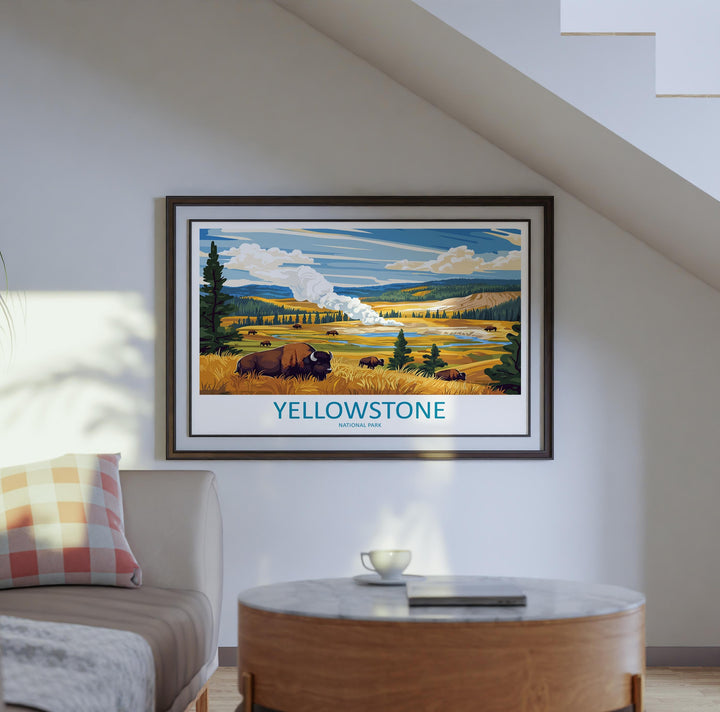Yellowstone USA Landscape Travel Poster Scenic National Park Geysers Wall Art Nature Print Wyoming Decor Beautiful Yellowstone Artwork