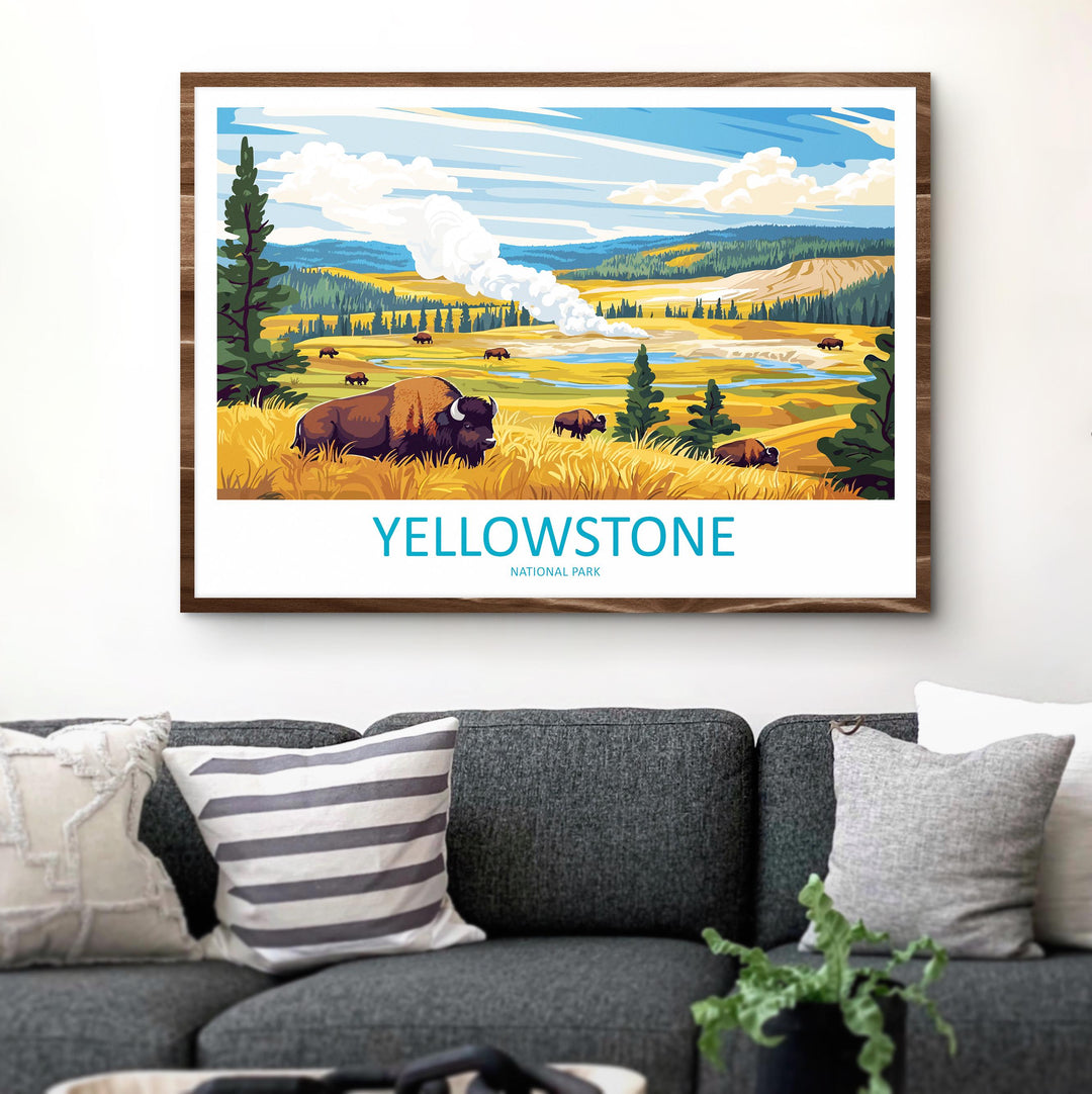 Yellowstone USA Landscape Travel Poster Scenic National Park Geysers Wall Art Nature Print Wyoming Decor Beautiful Yellowstone Artwork
