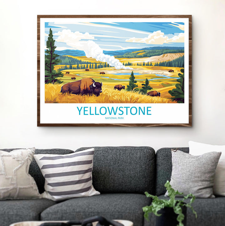 Yellowstone USA Landscape Travel Poster Scenic National Park Geysers Wall Art Nature Print Wyoming Decor Beautiful Yellowstone Artwork