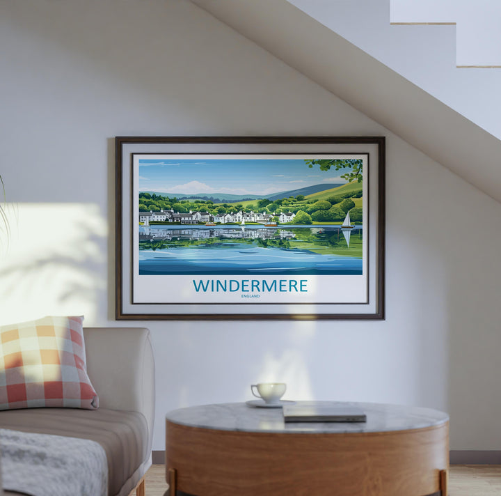 Windermere England Landscape Travel Poster Scenic Lake District Wall Art Serene Waterfront Print UK Nature Decor Windermere Artwork