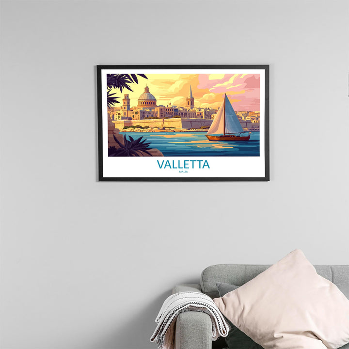 Valletta Malta Landscape Travel Poster Scenic Mediterranean City Wall Art Historic Harbor Print Europe Decor Beautiful Valletta Artwork