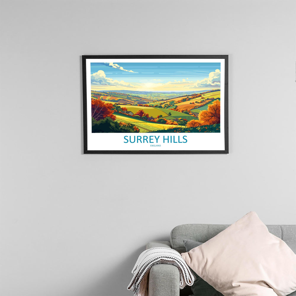 Surrey Hills England Landscape Travel Poster Scenic Countryside Wall Art Rolling Hills Print UK Nature Decor Beautiful Surrey Hills Artwork