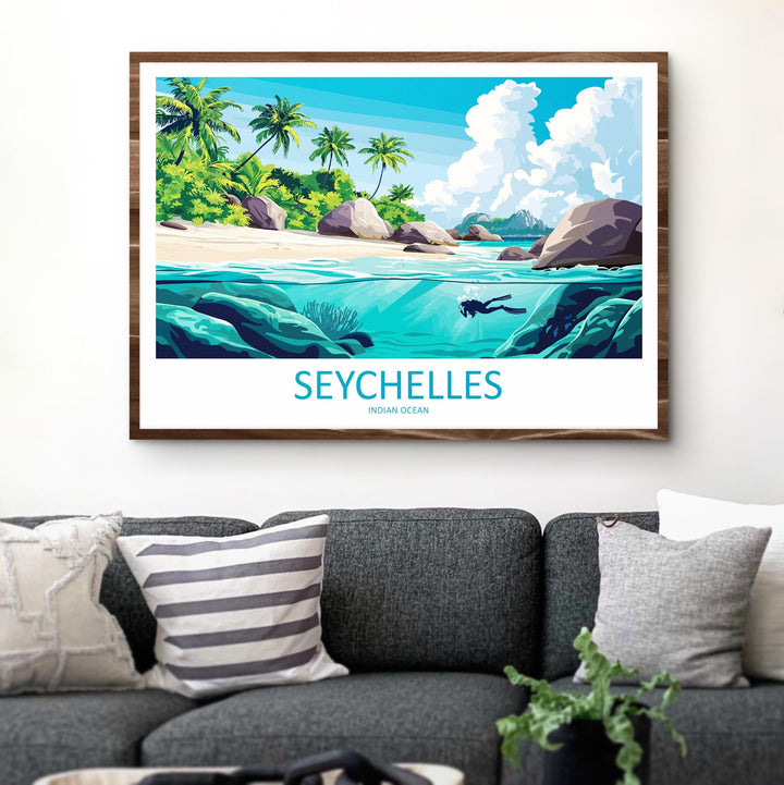 Seychelles Landscape Travel Poster Scenic Tropical Islands Coastline Wall Art Indian Ocean Beaches Print Paradise Decor Seychelles Artwork
