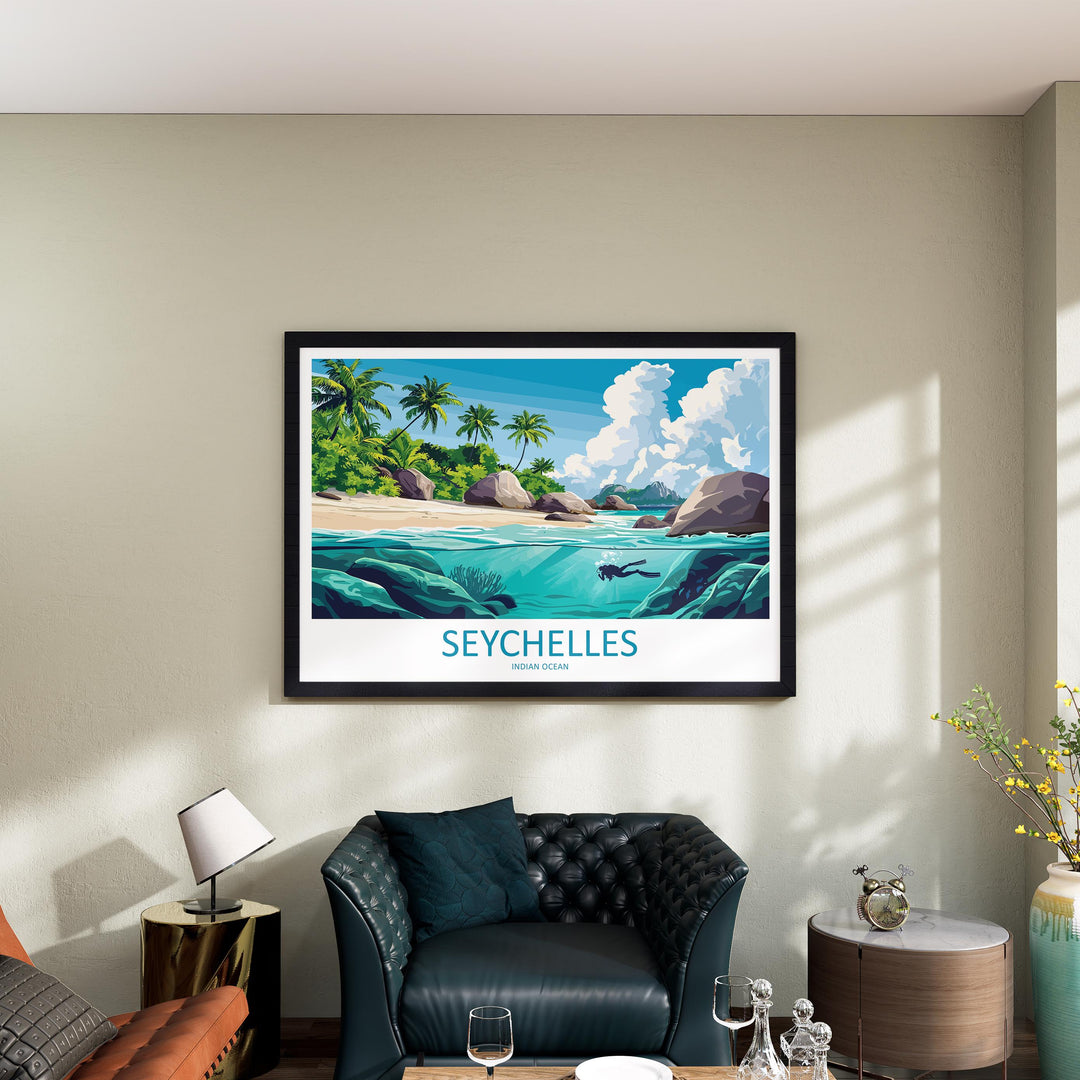 Seychelles Landscape Travel Poster Scenic Tropical Islands Coastline Wall Art Indian Ocean Beaches Print Paradise Decor Seychelles Artwork